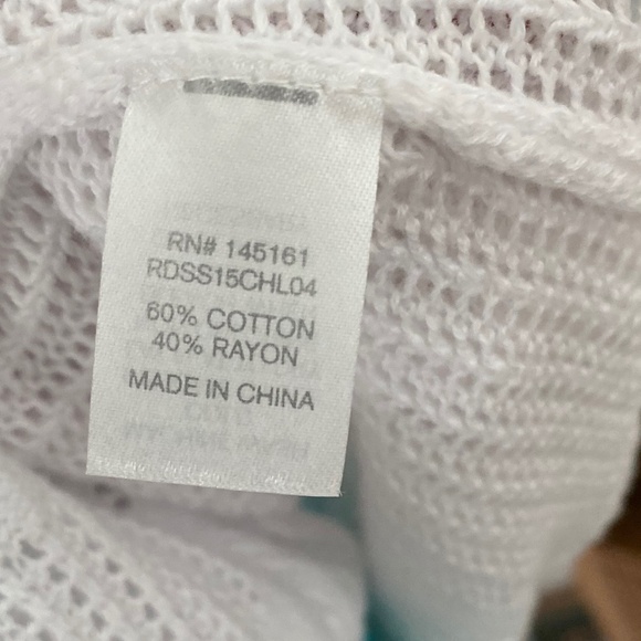 Beautiful White Pointelle Cardigan with Palm Design Sz S - Picture 7 of 7